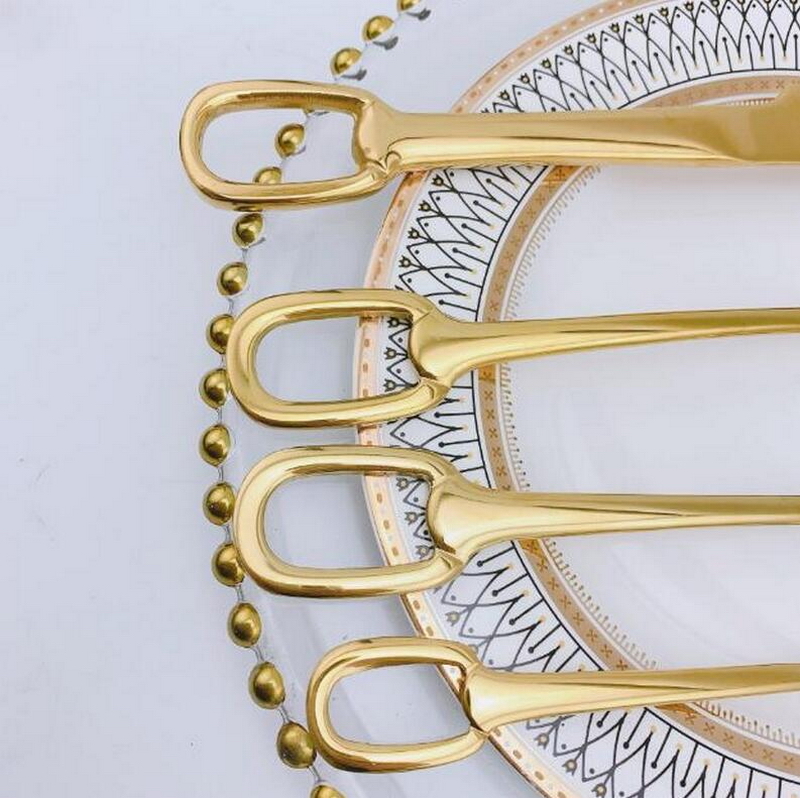 4pcs/set stainless steel hanging hole western 304 titanium plated steak knife fork coffee spoon tableware