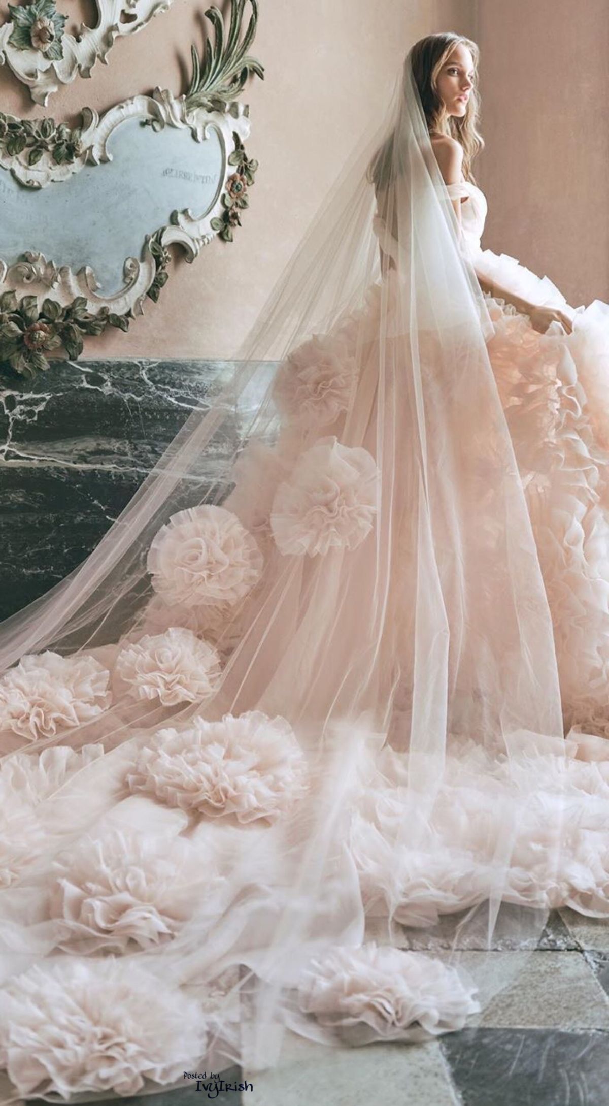 Beautiful Big Stain Flower Wedding Veils Appliques Lace Bridal for Girls Cathedral Luxury Long Chapel Length Beaded