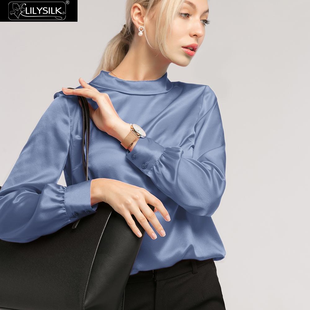LilySilk Blouse Shirt Feminine Elegant Silk Stand Collar Long Sleeves 19MM Women Summer Ladies Free Shipping 210225