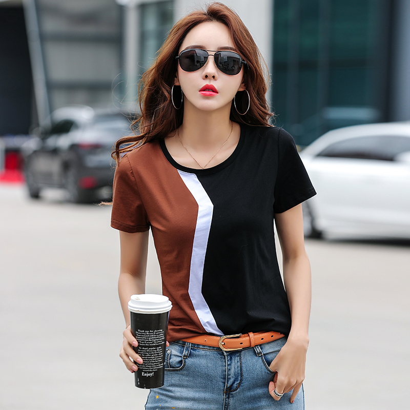 Simple Stitching Female Shirt Casual Women Tops Spring Summer Cool Short Sleeve Shirt Korean Style Fashion Blusas 3189 210306