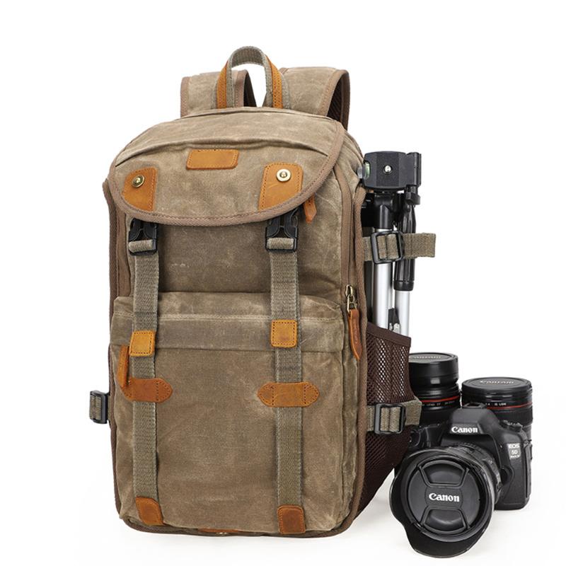 Backpack Men's Retro Waterproof Canvas Camera Male Pography Storage Bag Suitable For Outdoor Travel 15.4 Inch Laptop