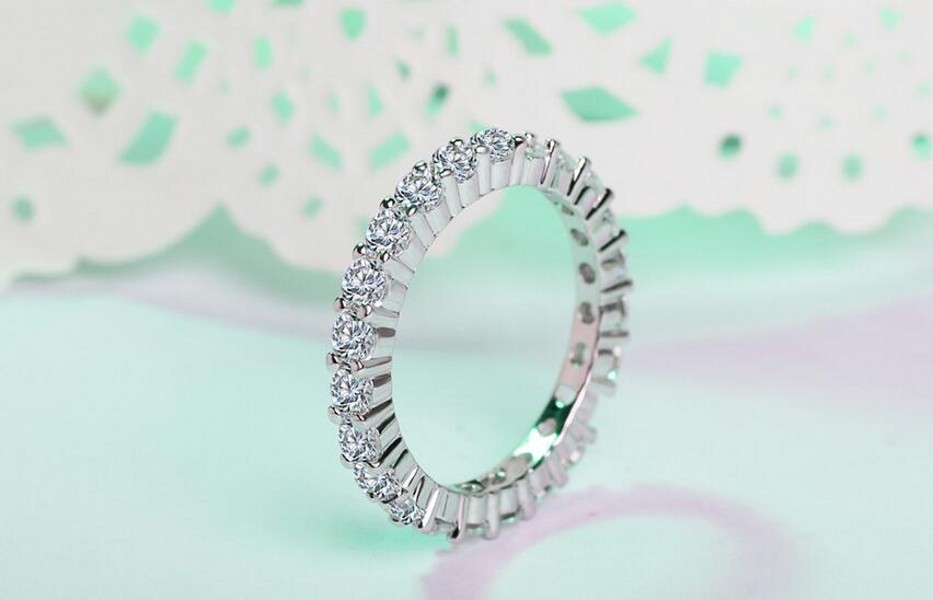 Wedding Rings Set: Sterg Sier&Rose Gold Filled Eternity Bridal Ring Set for Women, Simple Fashion Jewelry with 3MM Round Cut 5A Zircon 4