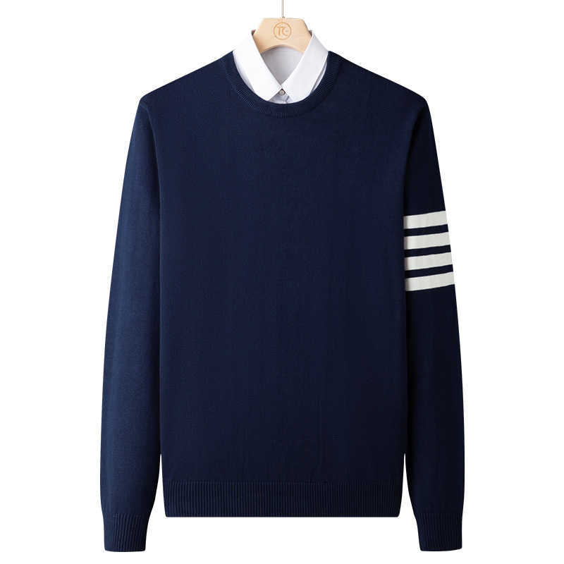 Varsanol O-Neck Pullover Sweater for Men Knitted Army Striped Winter Slim Korean Fashion Mens Cloting Long Sleeve Homme Pull 4XL 210601