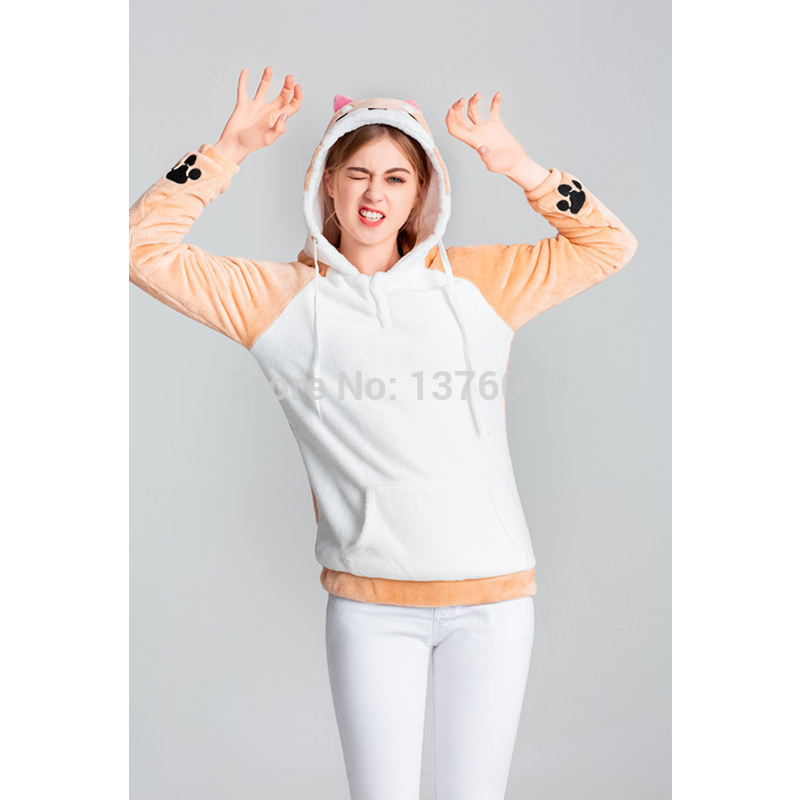 Harajuku Japanese Kawaii Hoodies Women Sweatshirts With Ears Cute Doge Muco Winter Plush Lovely Muco Anime Hooded Hoodies LJ200808