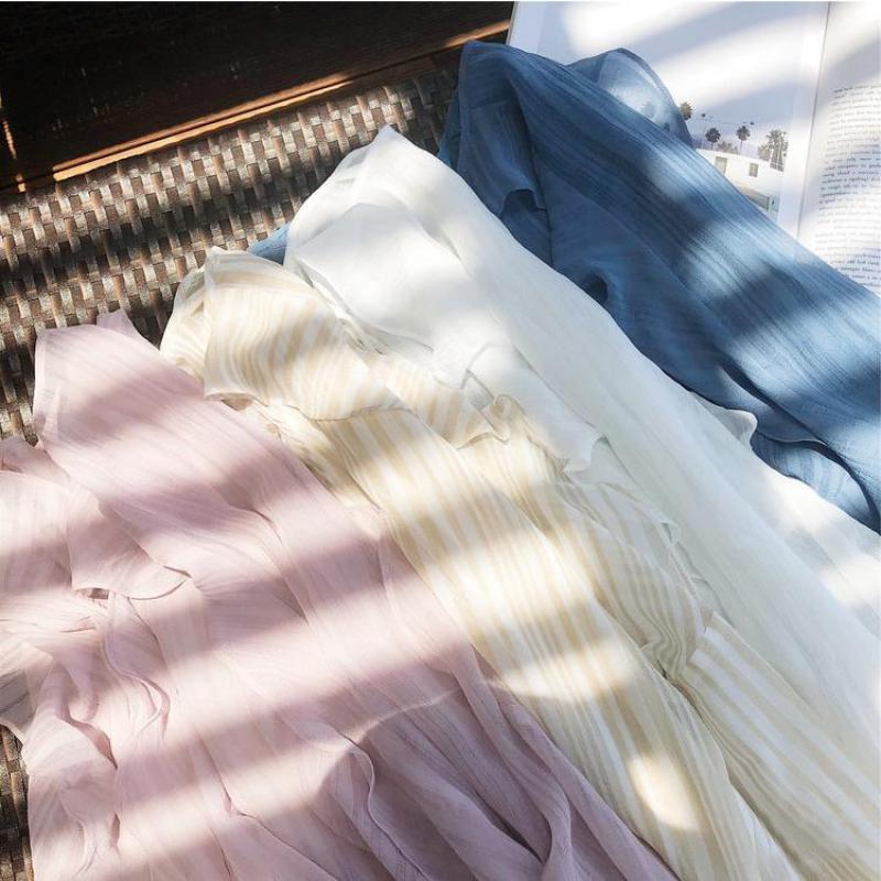2021 Spring New Arrival Korean Style Ruffle Blouse Fairy Temperament Loose Chiffon Shirt Full Sleeve Ruffled Shirt Free Shipping 210225
