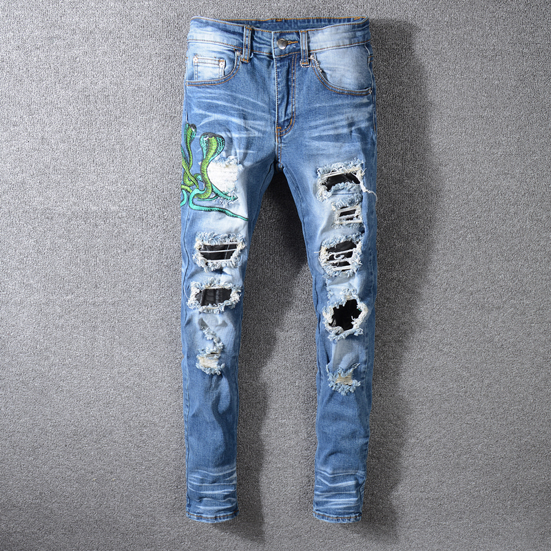 2021 New Fashion Streetwear Men Jeans High Quality Elastic Slim Fiy Destroyed Ripped Denim Punk Trousers Embroider Designer Hip Hop Pants 2o, Retro blue
2021 New Fashion Streetwear Men Jeans High Quality Elastic Slim Fiy Destroyed Ripped Denim Punk Trousers Embroider Designer Hip Hop Pants 2o, Retro blue