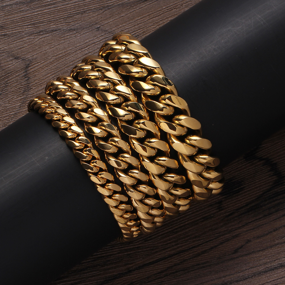 Men's bracelet Link 8mm10mm12mm14mm stainless steel round grinding color preservation Cuban copper double-sided micro-inlaid zircon buckle head