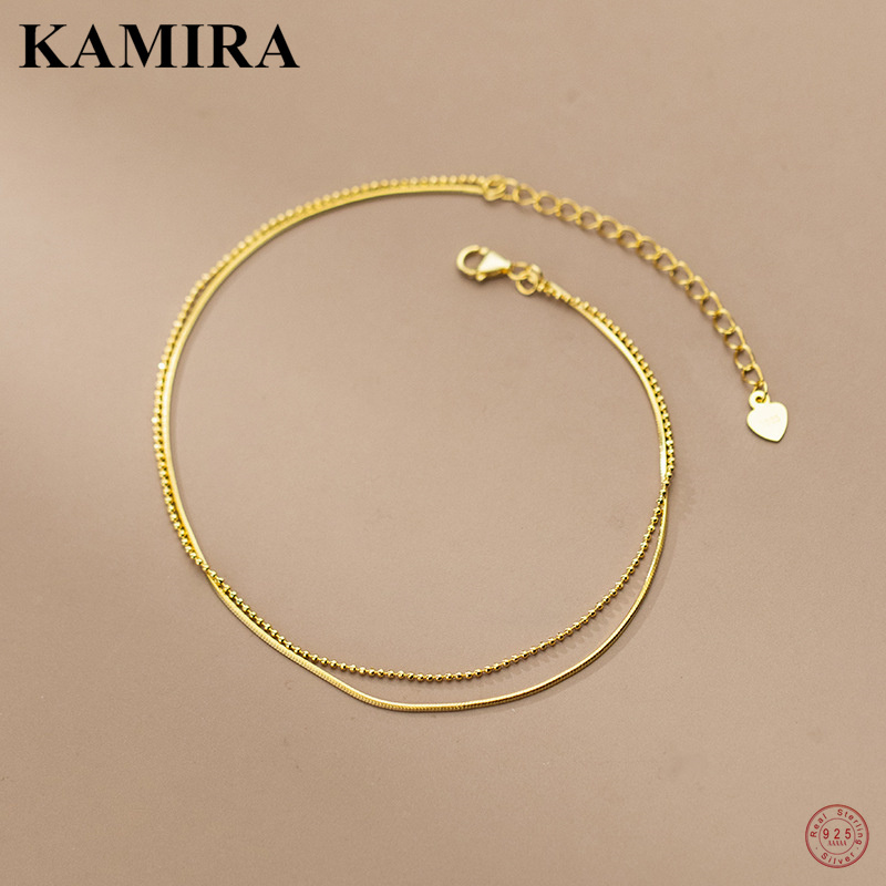 KAMIRA Real 925 Sterling Silver Vintage Simple Double layer Beads Snake Bone Bell Anklet for Women Wedding 18k Gold Fine Jewelry
KAMIRA Real 925 Sterling Silver Vintage Simple Double layer Beads Snake Bone Bell Anklet for Women Wedding 18k Gold Fine Jewelry