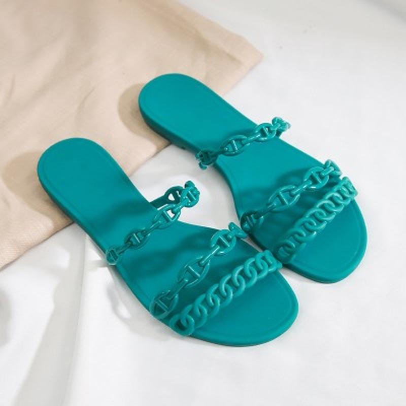 New Arrival Summer Beach PVC Flats Slipper Sandals Women Jelly Shoes Chains Casual Outside Shoe Woman Slippers