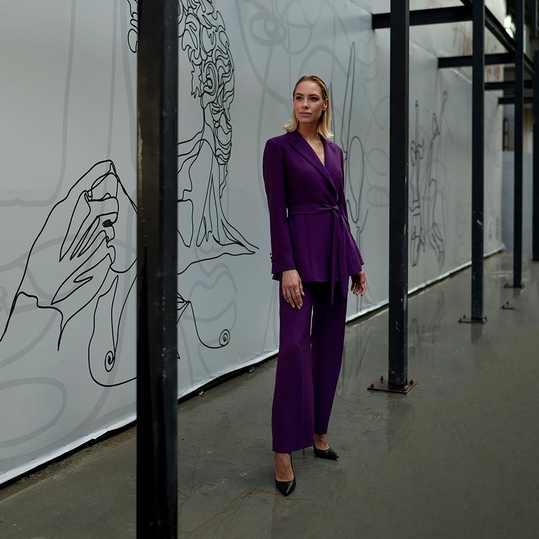 Smart Purple Women Suits Slim Fit Office Lady Party Prom Tuxedos Blazer Red Carpet Leisure Outfit Suit (Jacket+Pants)