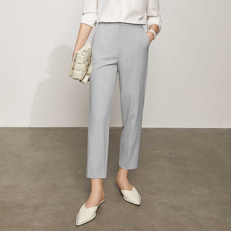Minimalism Summer Pant For Women Causal Solid High Waist Straight Ankel-length Offical Lady Women's Suit Pants 12130230 210527