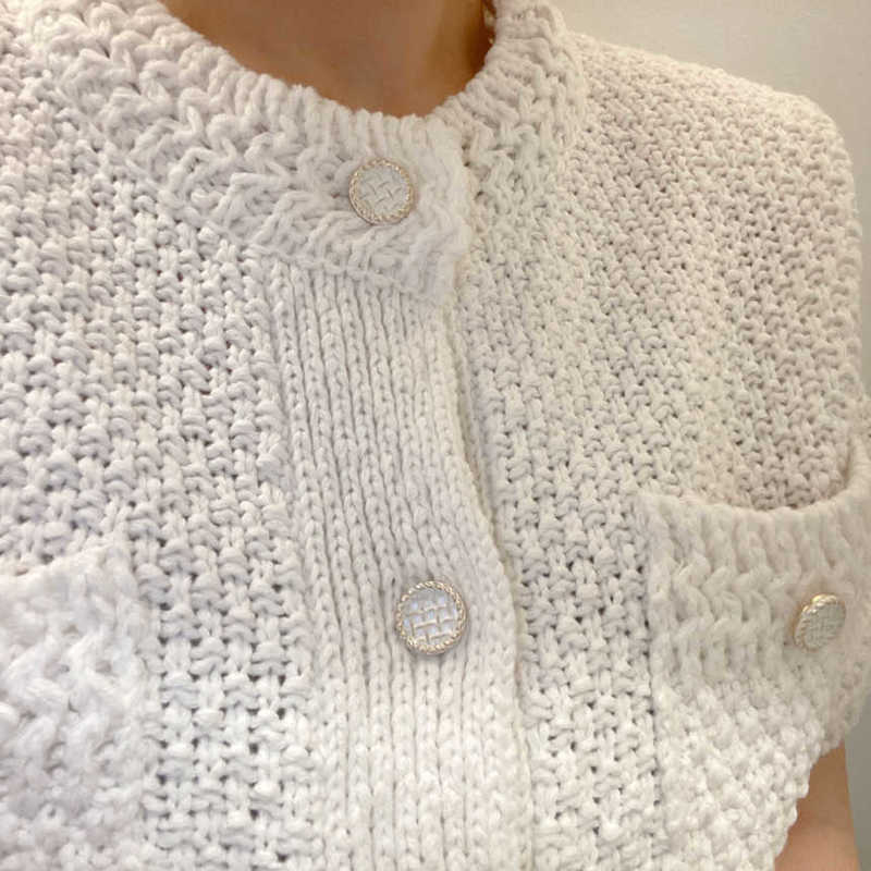 Nomikuma Korean Causal Women Knitwear Short Sleeve Single Breasted O-neck Knitted Coat Fashion Cardigan Jacket 6B154 210928