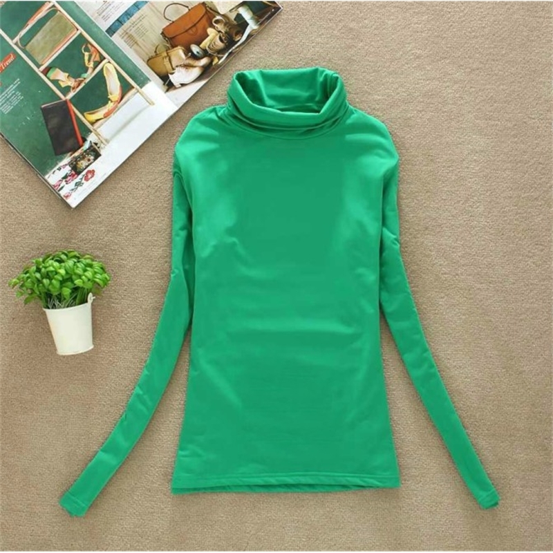 Big SALE!! New Arrival Women's Clothing T-shirt in Autumn/Winter Multicolor Turtleneck Long Sleeve Tops Warm Basic Shirt 210302