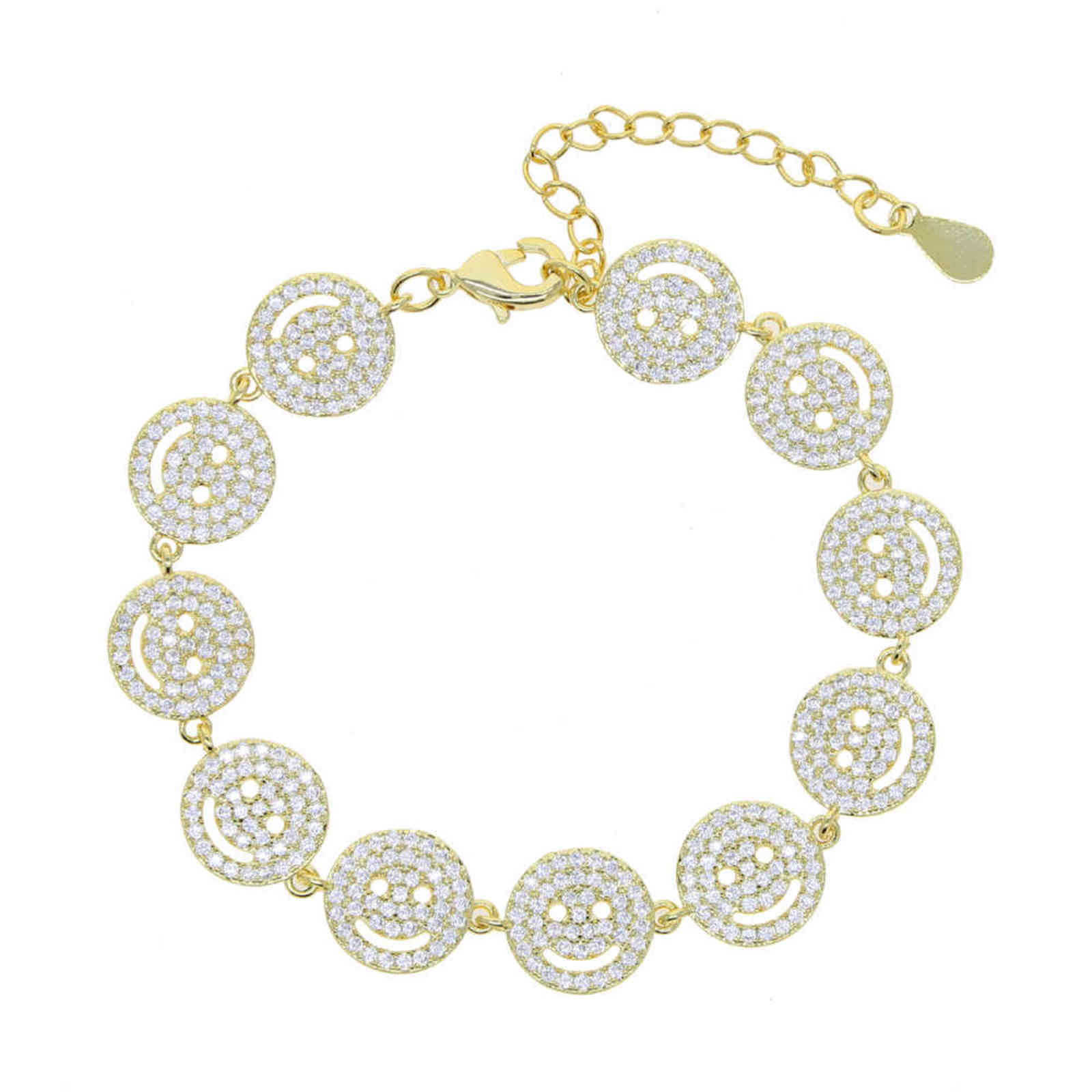 sale gold plated Women girl Micro Pave Cubic Zirconia Good Luck Happy smile face Disc Charm bracelets Birthday Gifts Jewelry 211124