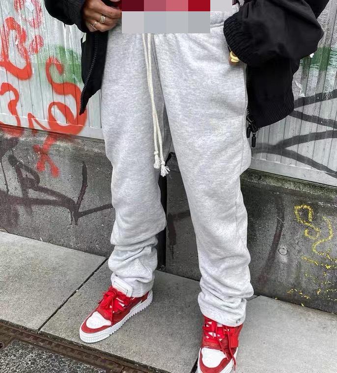 Cotton Blend Grey Straight Hip Hop Jogger Pants Men Women Casual Drawstring Trousers