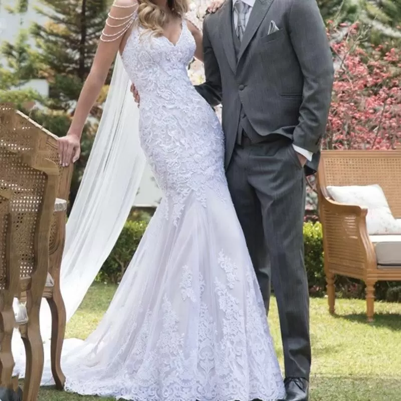 Mermaid Wedding Dresses Bridal Gown Sleeveless Spaghetti Straps Lace Applique Beaded Beading Sweep Train Custom Made Plus Size Vestidos De Novia 403 6
