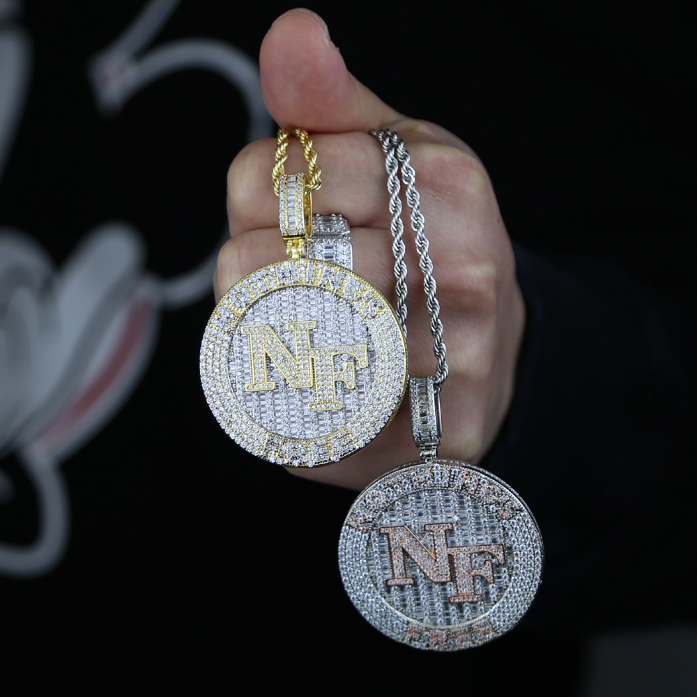 Iced out hip hop letter Nothing's Free NF pendant Necklacs with Full white Cubic zircon paved gold rose color punk styles Women Men punk jewelry 