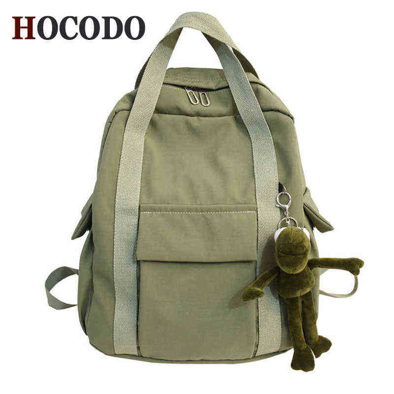 Waterproof HOCODO Solid Color Women'S Nylon Backpack Simple School Bag For Teenage Girl Shoulder Travel 202211