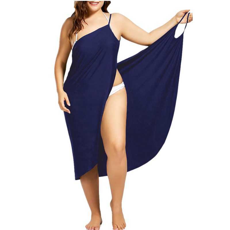 Oufisun Women Plus Size Pareo Beach Cover Up Wrap Dress Bikini Bathing Suit Femme Robe De Plage Beachwear Tunic Kaftan 210623