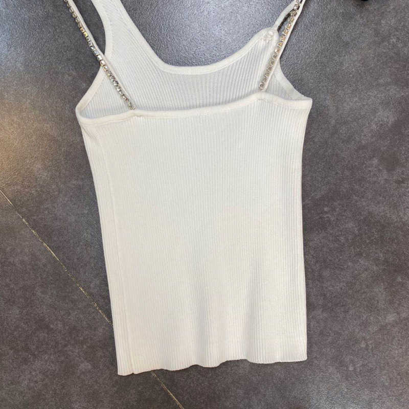 DEAT Women Knitting Diamond-encrusted Chain Sling Camis Arrivals Backless Sexy Fashion Spring Summer 11D529 210709