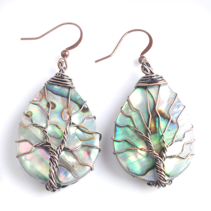WOJIAER Silver Color Tree of Life Dangle Drop Earrings Natural Abalone Shell Pearl Earring Water Drops Girls Charm Jewelry BV908
