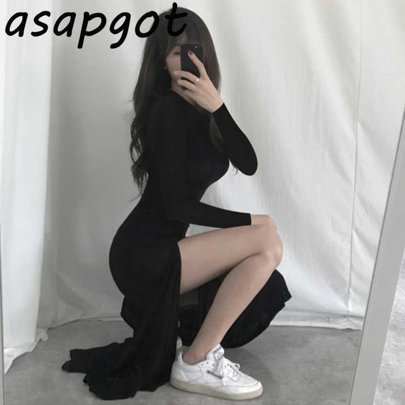 Casual High Elastic Plus Size O Neck Modal Cotton Black Side Split Mermaid Dress Women Short Sleeve Grey Wild Vestido 210630