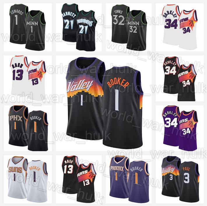 Devin Booker Jersey Phoenix Suns Minnesota Timberwolves Karl-Anthony Towns Anthony Edwards Chris Paul Steve Nash Charles Barkley, Jersey(fugu)