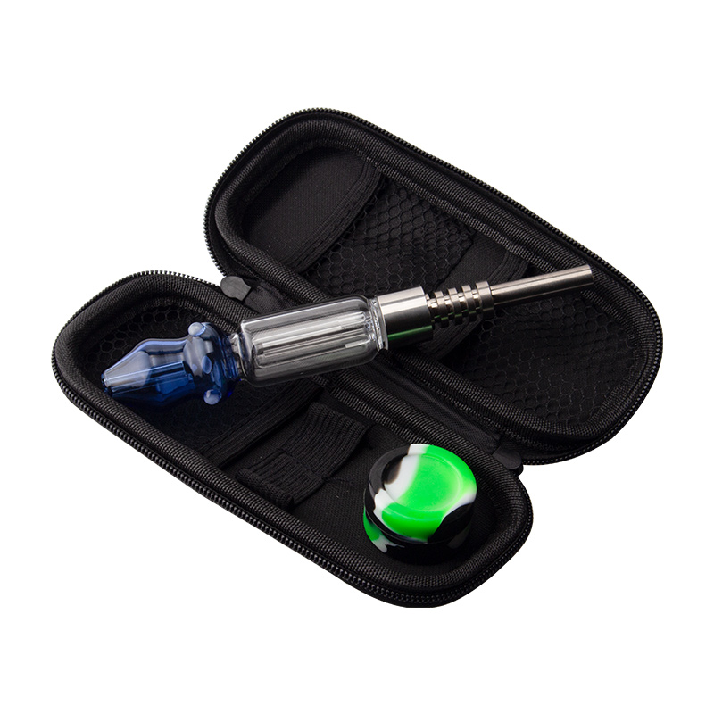 Glass313 CSYC NC024 Short Colored Glass Pipe 510 Quartz Tips Titanium Nail Zipper Case Dabber Tool Clip Silicon Jar Oil Rig Bongs