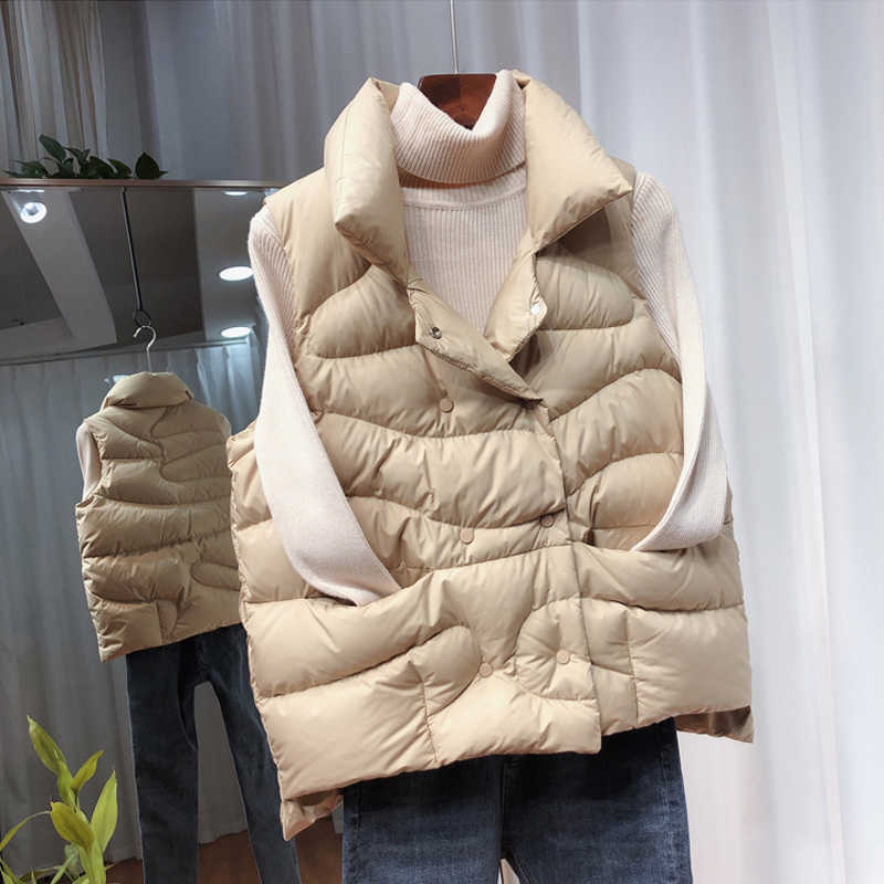 Autumn Winter 90% White Duck Down Jacket Women Ultra Light Warm Waistcoat Vest Female Sleeveless Coat 210819
