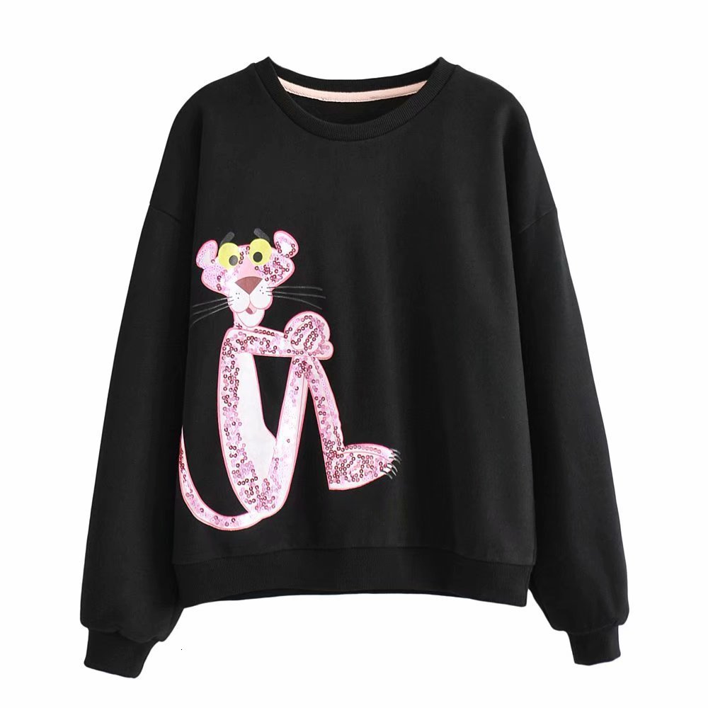 hoodies t shirt 2021 autumn women's pink leopard printed sweater 2508, Black