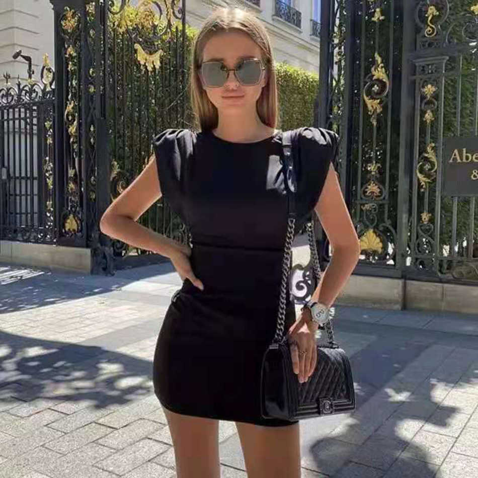 Women's Fashion White Black Tight Dress Sexy O-neck Short Sleeve Draping Mini Celebrity Runway Party Vestidos 210525