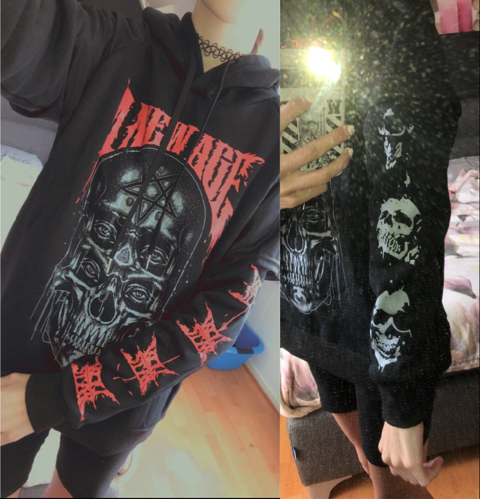 Rosetic Gothic Skull Print Black Hoodie Women Hooded Sweatshirt Large Sizes Casual Streetwear Hip Hop Oversized Hoodies 201028
