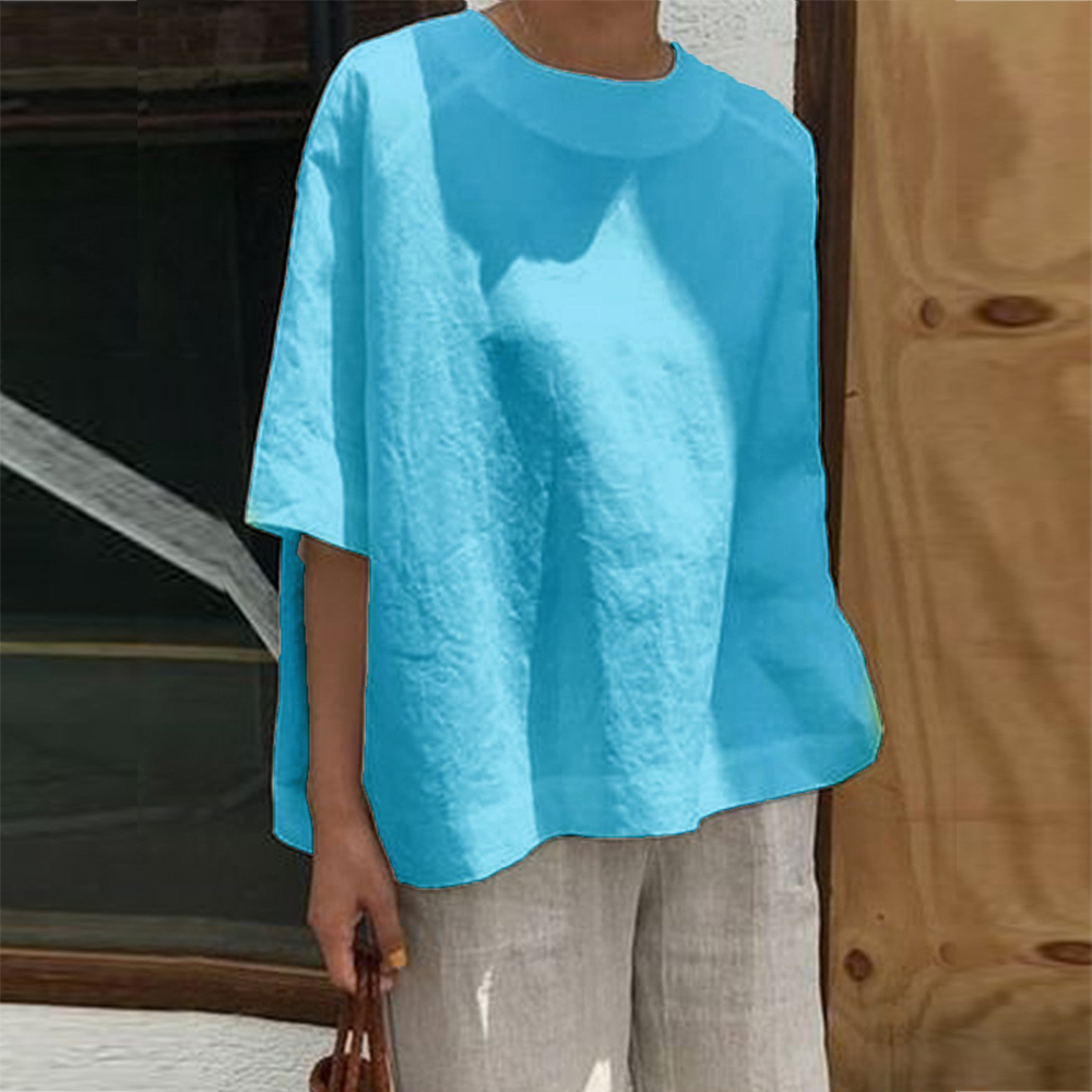 Solid Cotton Linen TShirt Causal ONeck Half Sleeve Shirts Plus Size Loose Women Tee Shirt Simple Women Summer Tops T200614