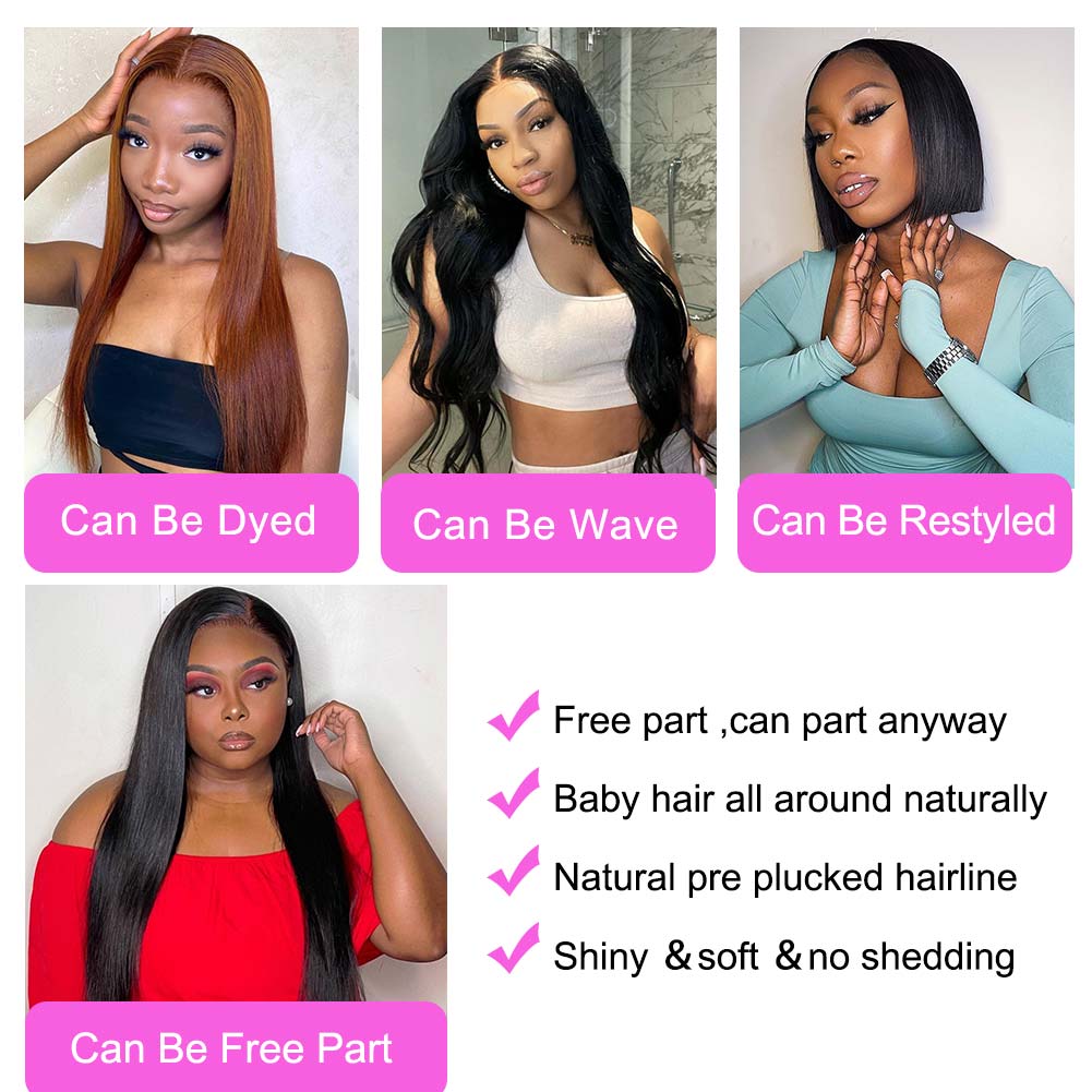 30 Inch Bone Straight Human Hair PreDrawn Clear 13x6 Lace Front Human Hair Wig 4x4 Lace Closure Wig for Women Remy Glue Natu
