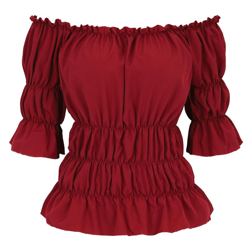 Gothic Blouse Women Off-shoulder Top Slim-fit Shirt Steampunk Girls Medieval Victorian Cosplay Shirt Fashion Pirate Costume