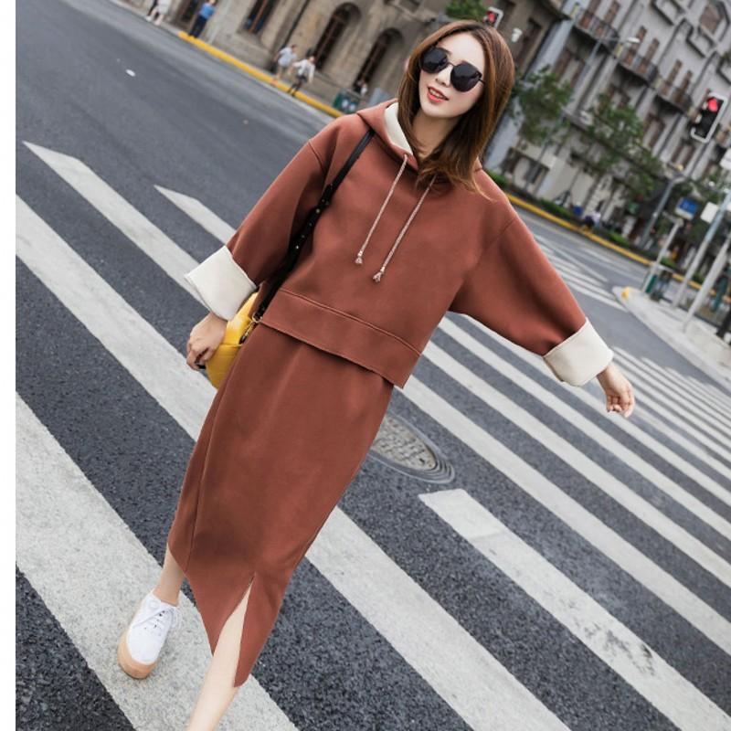 Women's Tracksuits Korean Style Temperament Long-sleeved Pullovers Two-piece Hoodies Black
