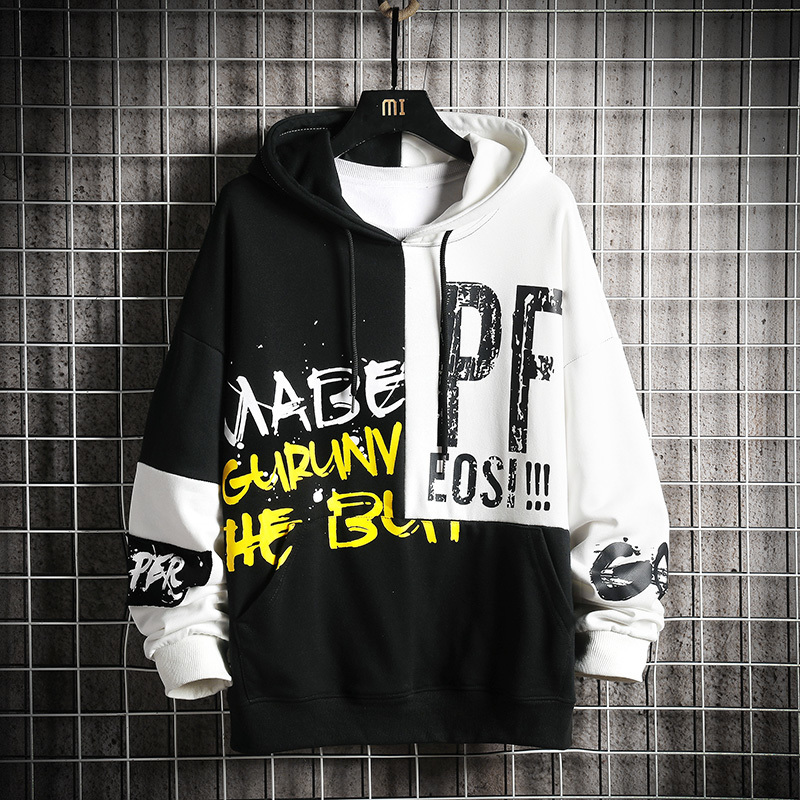 Hoodies Men Hooded Plus size color block Sweatshirts Mens Patchwork Korean Style Trendy Students Pullovers 201103