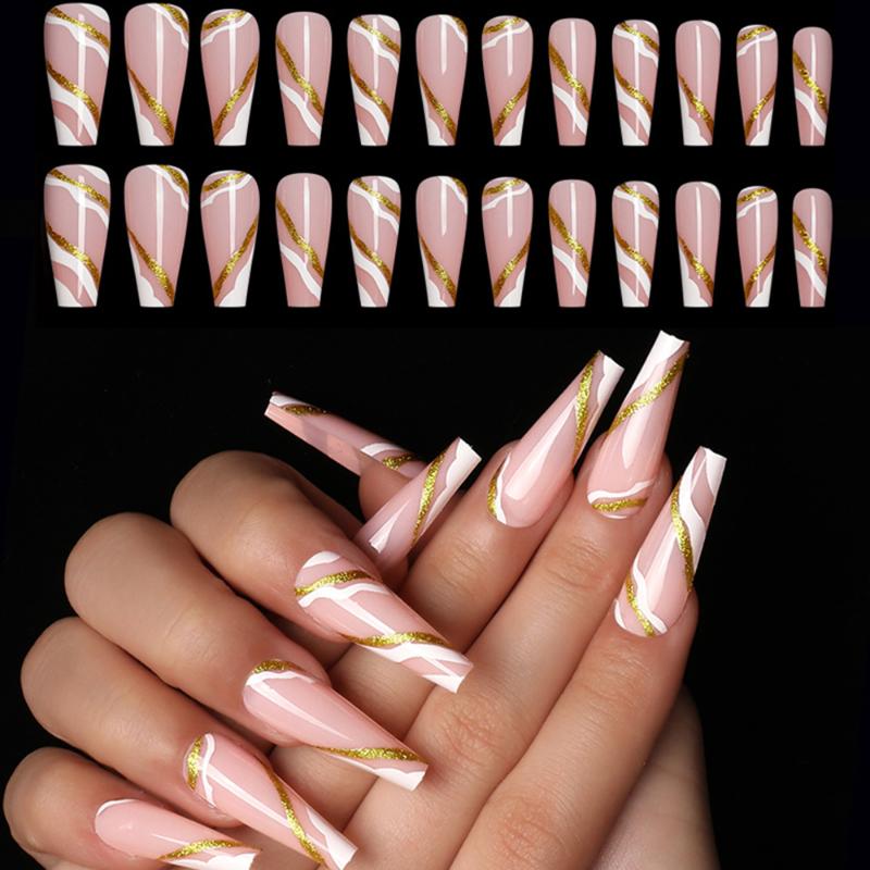 False Nails 24 Pcs/Box Wave Striped Fake Long Coffin Nail Art Ballet Fingernail Decor Manicure Artificial Tips
False Nails 24 Pcs/Box Wave Striped Fake Long Coffin Nail Art Ballet Fingernail Decor Manicure Artificial Tips