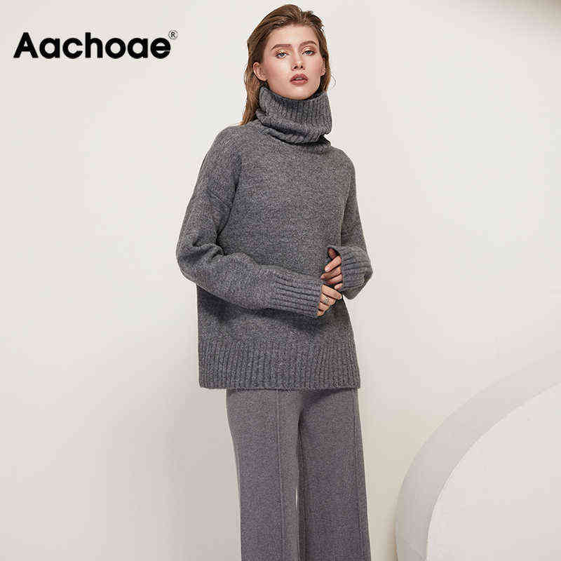 Aachoae Autumn Winter Women Knitted Turtleneck Wool Sweaters Casual Basic Pullover Jumper Batwing Long Sleeve Loose Tops 211109