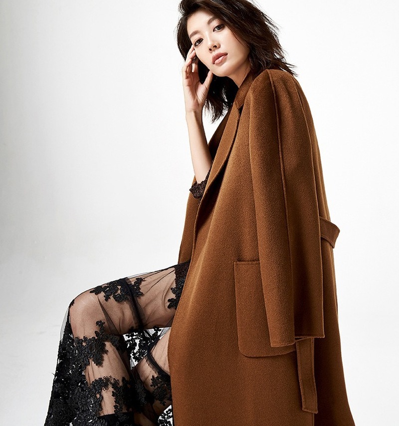 AIGYPTOS classic double-faced woolen female wavy cashmere winter coat women 210218