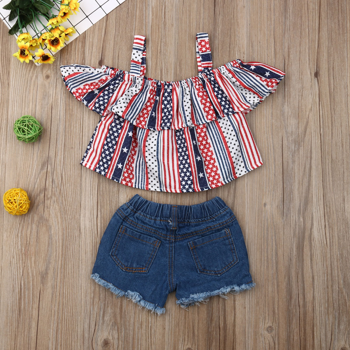 2Pcs Summer Toddler Baby Girl Clothes Off Shoulder Ruffle Striped Cropped Tops Denim Shorts Outfits Set, As the picture
2Pcs Summer Toddler Baby Girl Clothes Off Shoulder Ruffle Striped Cropped Tops Denim Shorts Outfits Set, As the picture