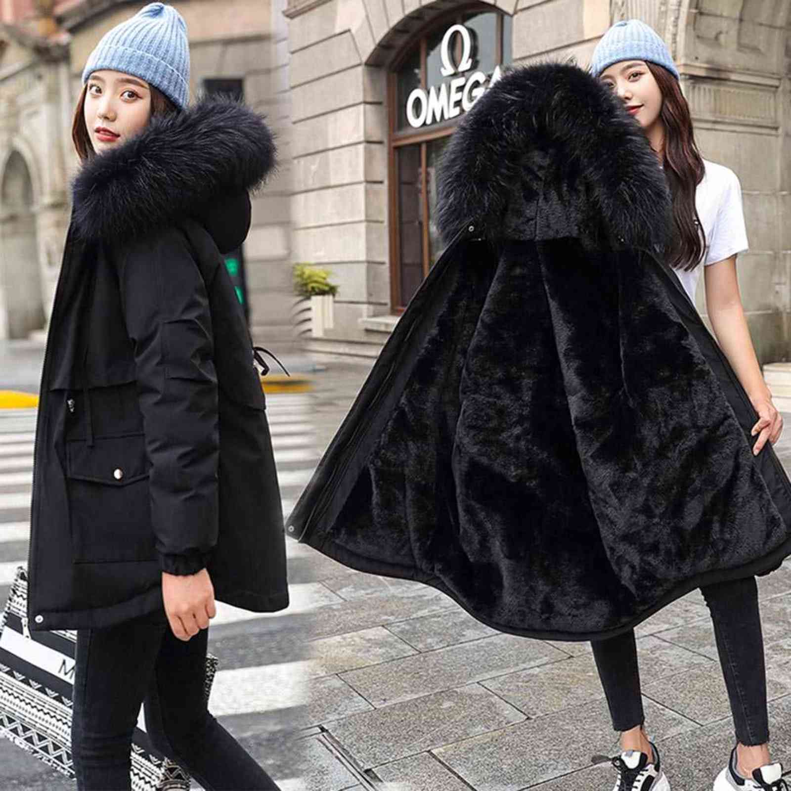 Vielleicht Cotton Thicken Warm Winter Jacket Coat Women Casual Parka Winter Clothes Fur Lining Hooded Parka Mujer Coats 211130