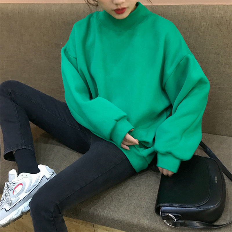Flectit Winter Warm Oversized Sweatshirt Without Hood MockNeck Sweatshirt Big Size Casual Women's Hoodies & Sweatshirts / 201202