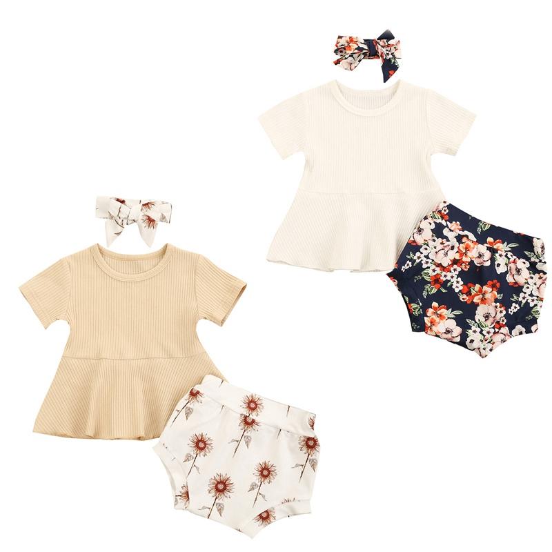 Clothing Sets Baby Girl Clothes Set Ribbed O-neck Short Sleeve T-shirt Top Flower Print Shorts Elastic Bow Headband Summer Casual Suit, Beige
Clothing Sets Baby Girl Clothes Set Ribbed O-neck Short Sleeve T-shirt Top Flower Print Shorts Elastic Bow Headband Summer Casual Suit, Beige