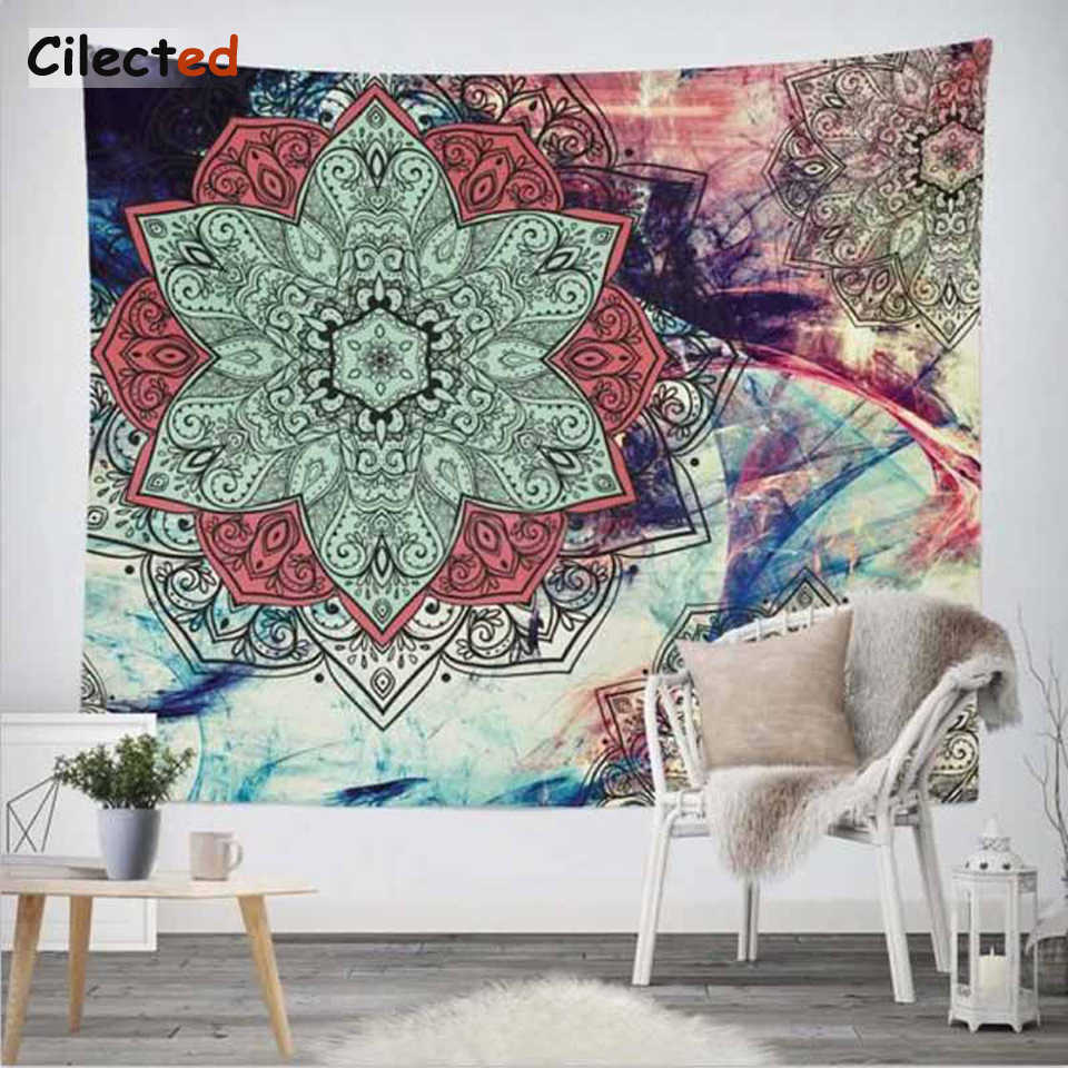 Cilected India Mandala Tapestry Gobelin Hanging Wall Floral Tapestry Fabric Polyester/Cotton Hippie Boho Bedspread Table Cloths 210609
