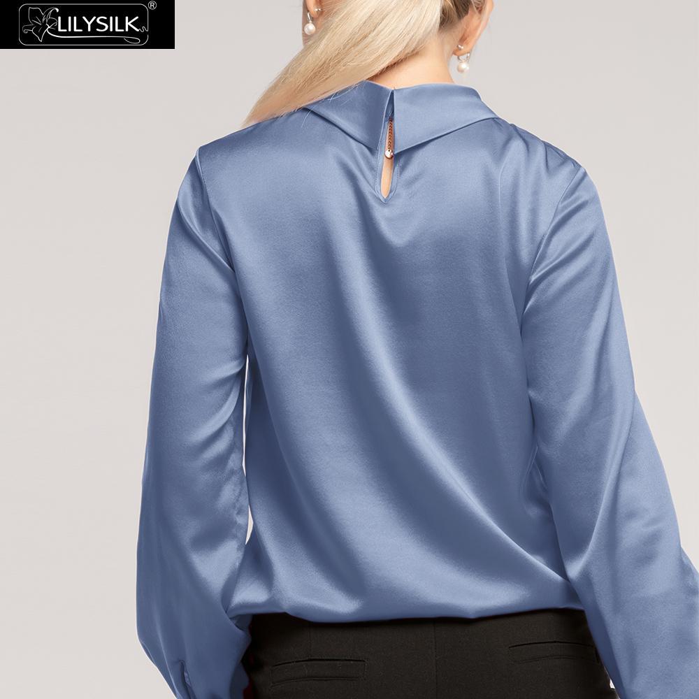 LilySilk Blouse Shirt Feminine Elegant Silk Stand Collar Long Sleeves 19MM Women Summer Ladies Free Shipping 210225