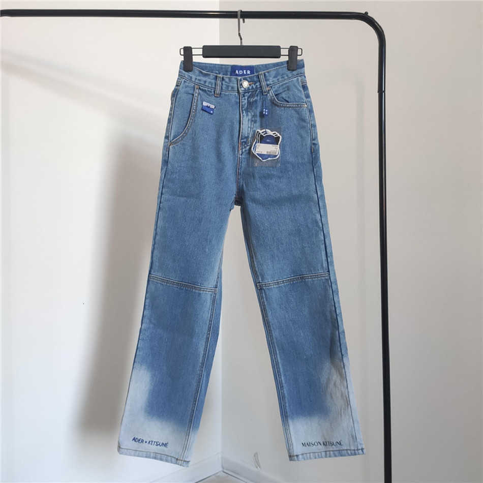 Men's Jeans Adererror Embroidery Maison Kitsune Jean Men Women 1:1 Top Quality Streetwear Ader Error Denim Pants Kwqp E3ZC