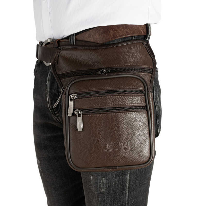 Men Genuine Leather Drop Leg Bag Waist Crossbody Fanny Pack Belt Hip Bum Travel Riding Motorcycle Messenger Shoulder 211006