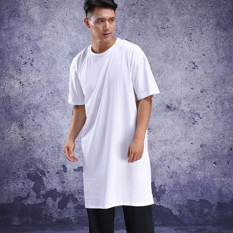 Summer wear personality extra long half-sleeve t-shirt bottom shirt short-sleeve extra loose t-shirt over the knee long tide men 210225
