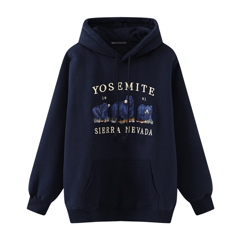 Oversize girls animal embroidery hoodies autumn fashion ladies streetwear loose hoodies female stylish pullovers women chic 201211